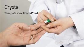  Presentation with blood test - PPT theme featuring patient's finger for blood background and a light gray colored foreground