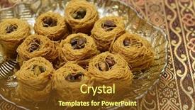  Presentation with arabic food - Slide set having bulbul's nest- arabic sweet background and a tawny brown colored foreground