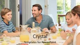  Presentation with family children - Presentation theme consisting of table - happy family having lunch together background and a lemonade colored foreground