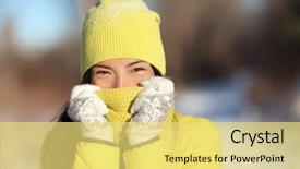  Presentation with skincare - PPT layouts featuring protective - winter freezing woman covering face background and a yellow colored foreground