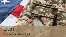  Presentation with american flag - Audience pleasing slide set consisting of soldier's tokens on camouflage backdrop and a coral colored foreground