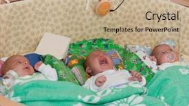  Presentation with newborn - Beautiful slide deck featuring triplet - three nice newborn kids lie backdrop and a coral colored foreground