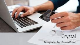  Presentation with money online shopping - Presentation design having young man's hands background and a light gray colored foreground