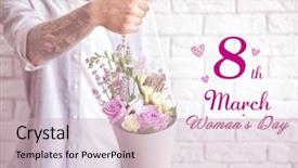  Presentation with celebration - Beautiful theme featuring 8th march woman's day backdrop and a soft green colored foreground