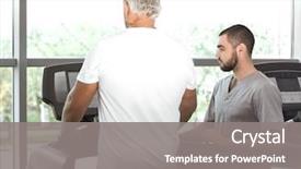  Presentation with supervision - Slides having weight - rehabilitation concept mature man doing background and a gray colored foreground