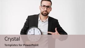  Presentation with photo - Slide set having time - photo of young handsome bearded background and a light gray colored foreground