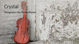 Presentation with toy - PPT theme enhanced with odd - lifesized toy violin found leaning background and a  colored foreground