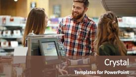  Presentation with movie theater loving couple - Presentation theme consisting of cashier's desk in supermarket background and a tawny brown colored foreground