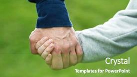  Presentation with father son hands - Beautiful presentation design featuring protective parents - hands father's and his son backdrop and a tawny brown colored foreground