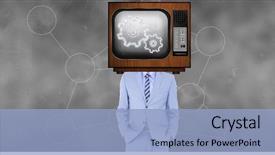  Presentation with displaying - Colorful slide deck enhanced with businessman's head displaying gears backdrop and a light blue colored foreground