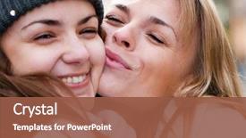  Presentation with street - PPT layouts enhanced with gift goes - two cheerful girls twins background and a tawny brown colored foreground