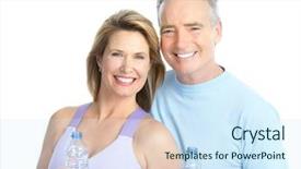  Presentation with asian fitness elderly - Slide set having weight - gym fitness smiling elderly couple background and a cool aqua colored foreground