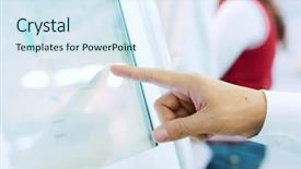  Presentation with focus - Beautiful PPT theme featuring young man's hand touching backdrop and a sky blue colored foreground