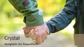  Presentation with father son hands - PPT theme with protective parents - road to life hands father's background and a coral colored foreground