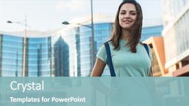  Presentation with sad woman walking - Beautiful slides featuring town - young beautiful woman travels backdrop and a light blue colored foreground