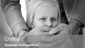  Presentation with abuse child - Colorful presentation theme enhanced with girl's mouth child abuse backdrop and a gray colored foreground