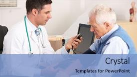  Presentation with taking the blood pressure in black women - Slide deck with senior man's blood pressure background and a light blue colored foreground
