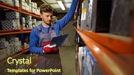  Presentation with spare parts warehouse - Slide deck enhanced with a automotive spare parts background and a tawny brown colored foreground