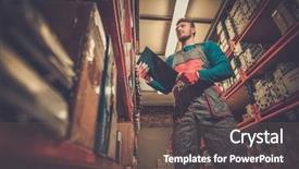  Presentation with spare parts warehouse - Audience pleasing slides consisting of a automotive spare parts backdrop and a tawny brown colored foreground