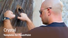  Presentation with man door - PPT theme having a bald headed man background and a  colored foreground