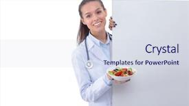  Presentation with nutrition - PPT layouts featuring hospital nutrition - portrait of a beautiful woman background and a sky blue colored foreground