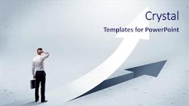  Presentation with salesman - Audience pleasing PPT theme consisting of a big arrow pointing backdrop and a sky blue colored foreground