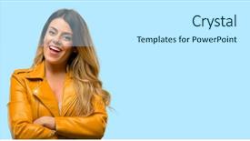  Presentation with beautiful young woman getting face - PPT layouts with a big natural smile background and a white colored foreground