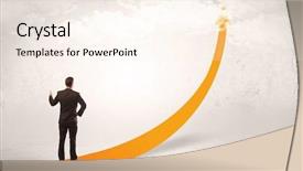  Presentation with special education young adult man - Beautiful theme featuring arrows up - young adult salesman standing backdrop and a cream colored foreground