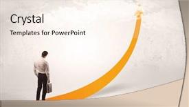  Presentation with salesman - Beautiful PPT theme featuring arrows up - young adult salesman standing backdrop and a cream colored foreground