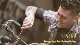  Presentation with repair shop - Cool new PPT theme with a biking repair shop backdrop and a tawny brown colored foreground