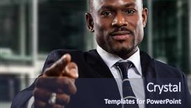  Presentation with finger - Presentation theme with recrutiment - portrait of a black businessman background and a  colored foreground