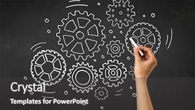  Presentation with hand holding colorful brain sketch - Amazing slide deck having a blackboard with gear backdrop and a dark gray colored foreground