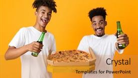  Presentation with beer bottle - Audience pleasing PPT theme consisting of a box drinking beer backdrop and a gold colored foreground