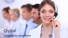  Presentation with call center - Audience pleasing theme consisting of a call center office backdrop and a light blue colored foreground