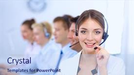  Presentation with call center - Slide deck enhanced with a call center office background and a light blue colored foreground