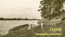  Presentation with camping - Slides featuring a canoe trip 1960 background and a tawny brown colored foreground