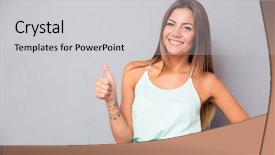  Presentation with yes - Theme featuring a casual pretty woman background and a light gray colored foreground