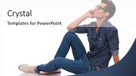  Presentation with speaking - Colorful slide set enhanced with a casual young man backdrop and a white colored foreground