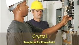  Presentation with industry safety - Presentation enhanced with a caucasian electrician work background and a tawny brown colored foreground