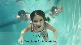  Presentation with swimming beautiful girl swims underwater - Presentation theme having a cheerful girl swimming background and a seafoam green colored foreground