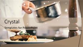 Presentation with falling snow - PPT theme enhanced with a chef garnishing food background and a coral colored foreground