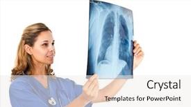  Presentation with female doctor - PPT theme having a chest x-ray background and a white colored foreground