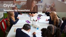  Presentation with school - Cool new presentation with a classroom with schoolchildren backdrop and a tawny brown colored foreground