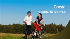  Presentation with sport blue - Presentation theme featuring dirt road runs - young fitness couple doing sport background and a teal colored foreground