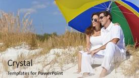  Presentation with under umbrella - Colorful slides enhanced with a colorful sun umbrella backdrop and a soft green colored foreground