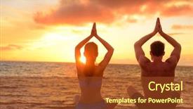  Presentation with colorful hands - Cool new slide deck with a colorful sunset sky backdrop and a tawny brown colored foreground