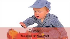  Presentation with children playing - PPT theme with a colorful wooden train background and a red colored foreground