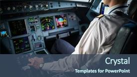  Presentation with airplane pilot - PPT theme with a commercial airliner airplane background and a ocean colored foreground