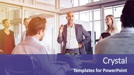  Presentation with employees - PPT theme with a conference senior leadership background and a violet colored foreground