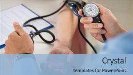  Presentation with blood pressure - Presentation theme with a doctor checking blood background and a light blue colored foreground